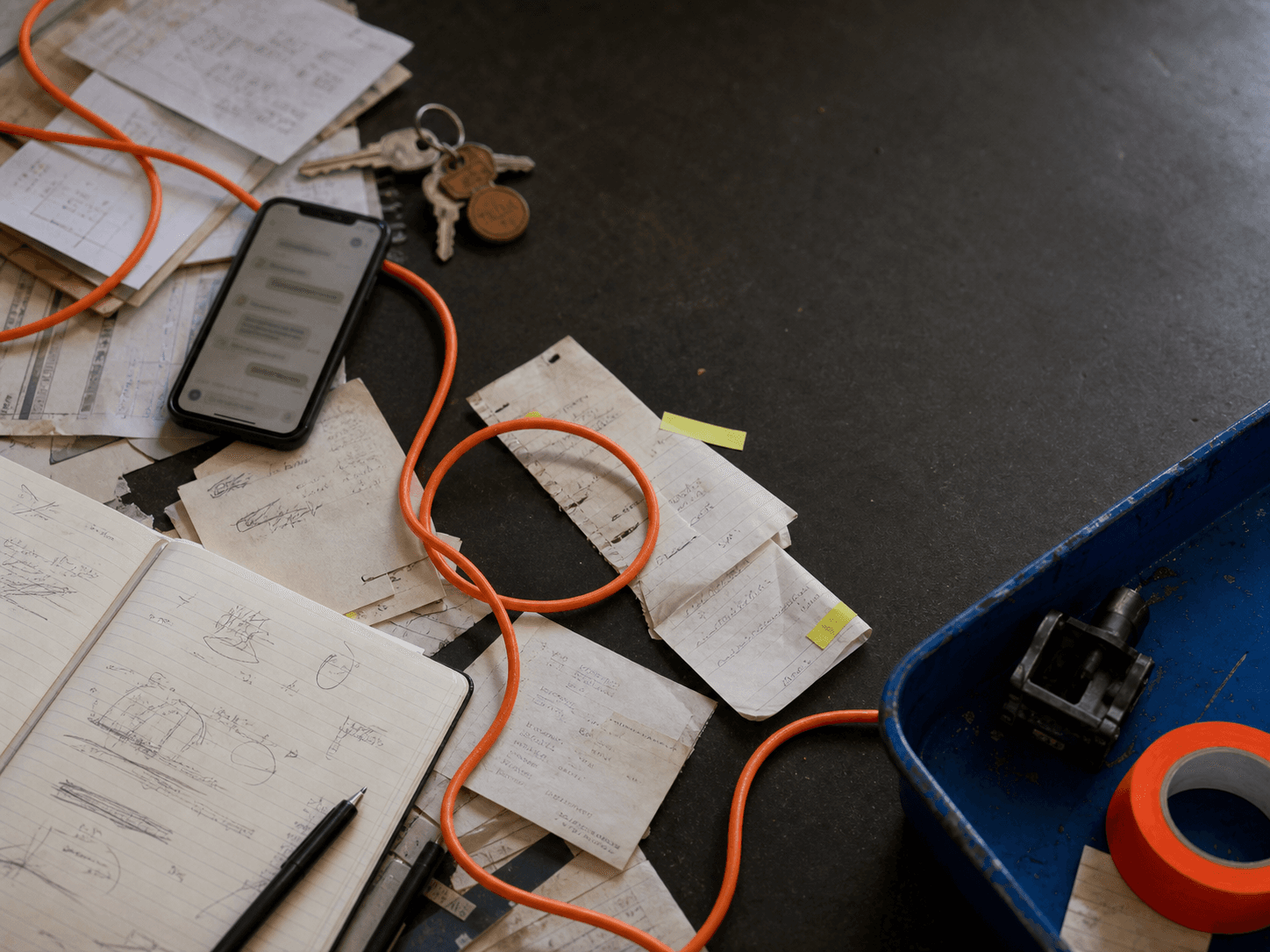 Mesa con notas y tareas desordenadas antes de simplificar el proceso.